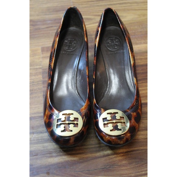 Women's Tory Burch Shoes Sally Leopard print Patent Wedge Heels